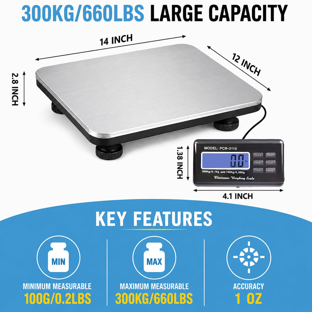 Heavy Duty Shipping Scale 660lbs Stainless Platform D889819