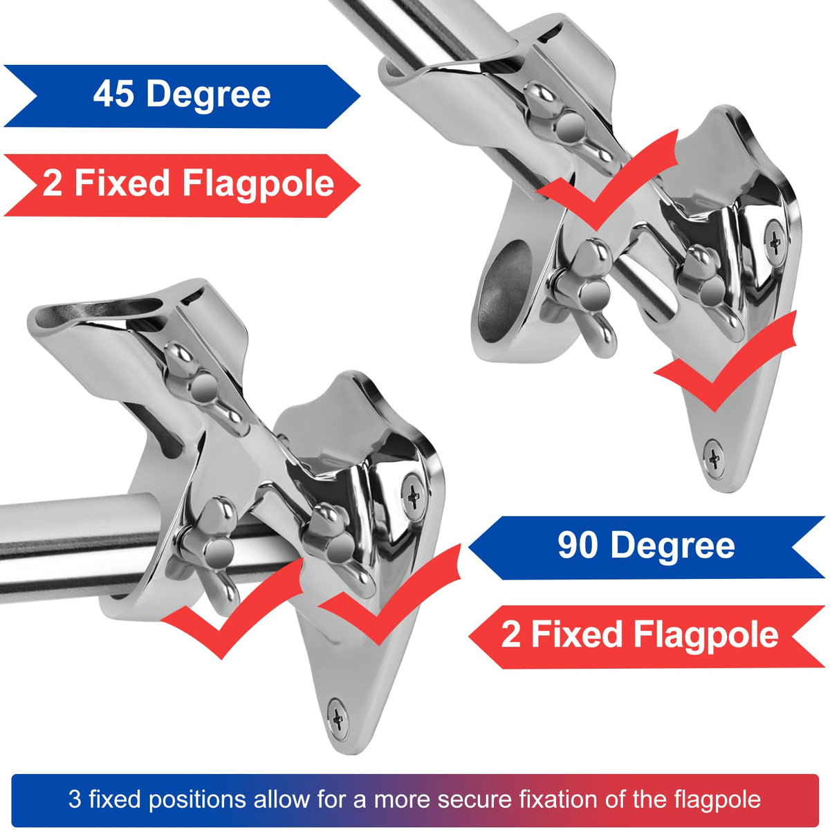 316 Stainless Steel Flag Pole Holder, 2 Position 1 in H3500