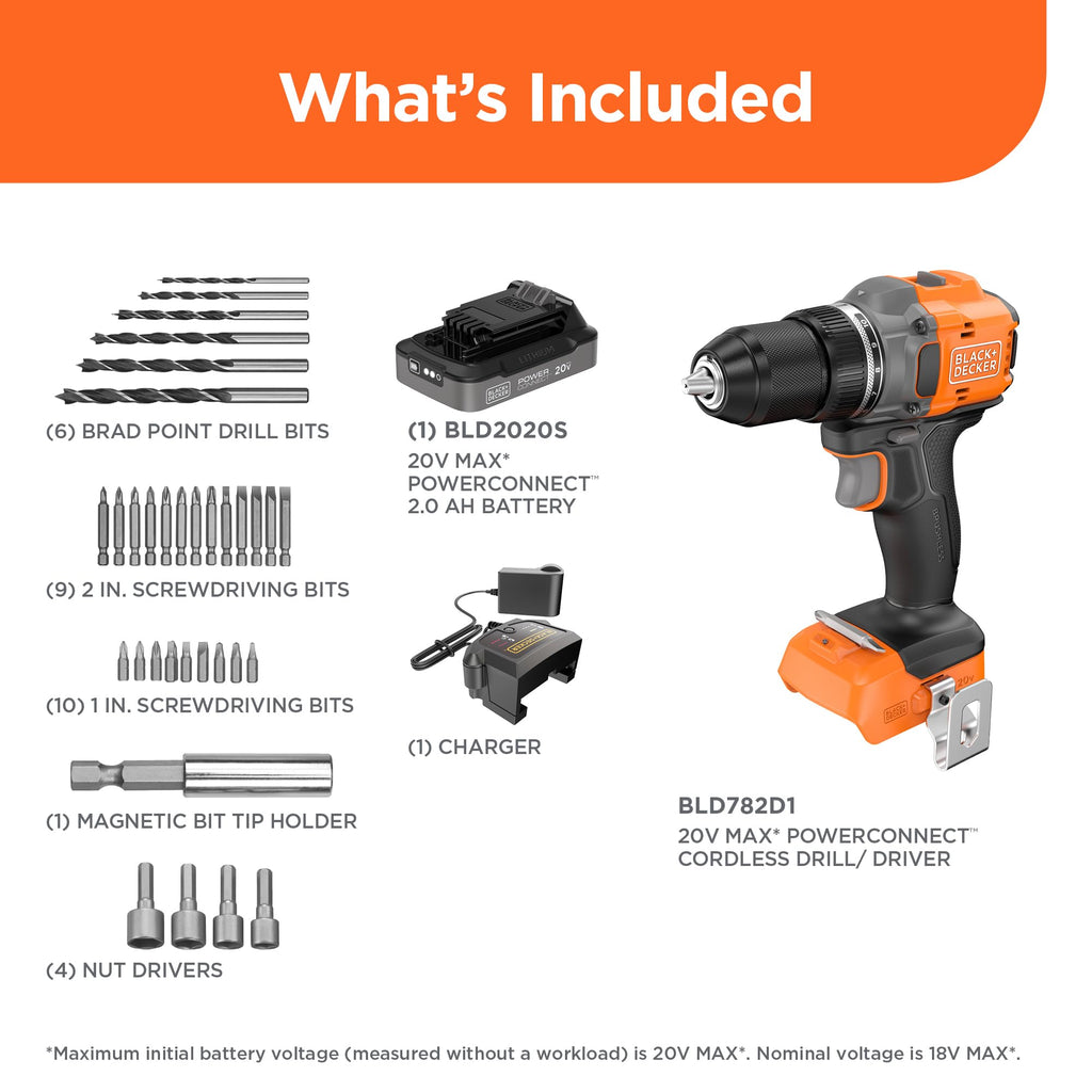 20V MAX Cordless Brushless Drill Driver with 30 Pc. Drill Bit Set V87933