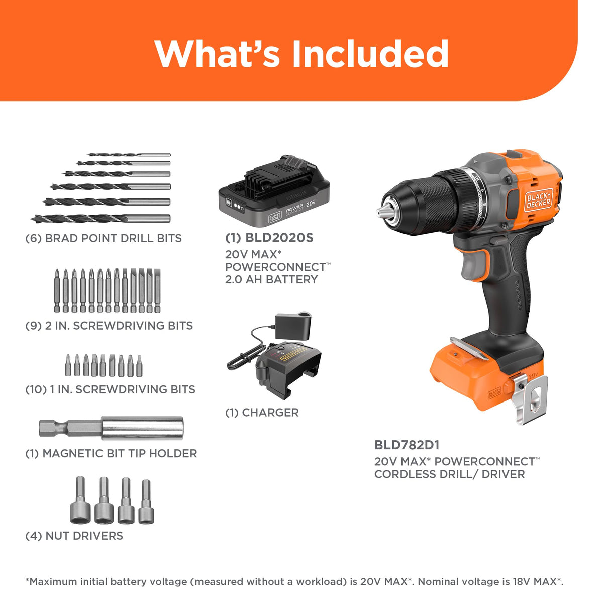 20V MAX Cordless Brushless Drill Driver with 30 Pc. Drill Bit Set V87933