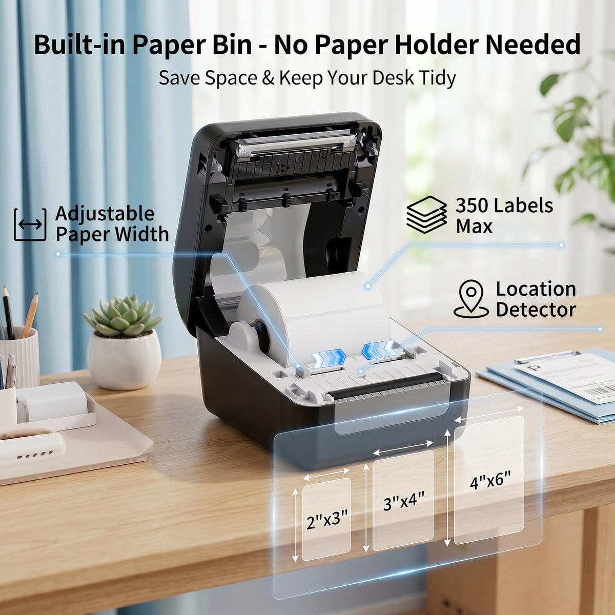 Bluetooth Thermal Shipping Label Printer with Built-in Label Bin, Wireless 4x6, Black U572