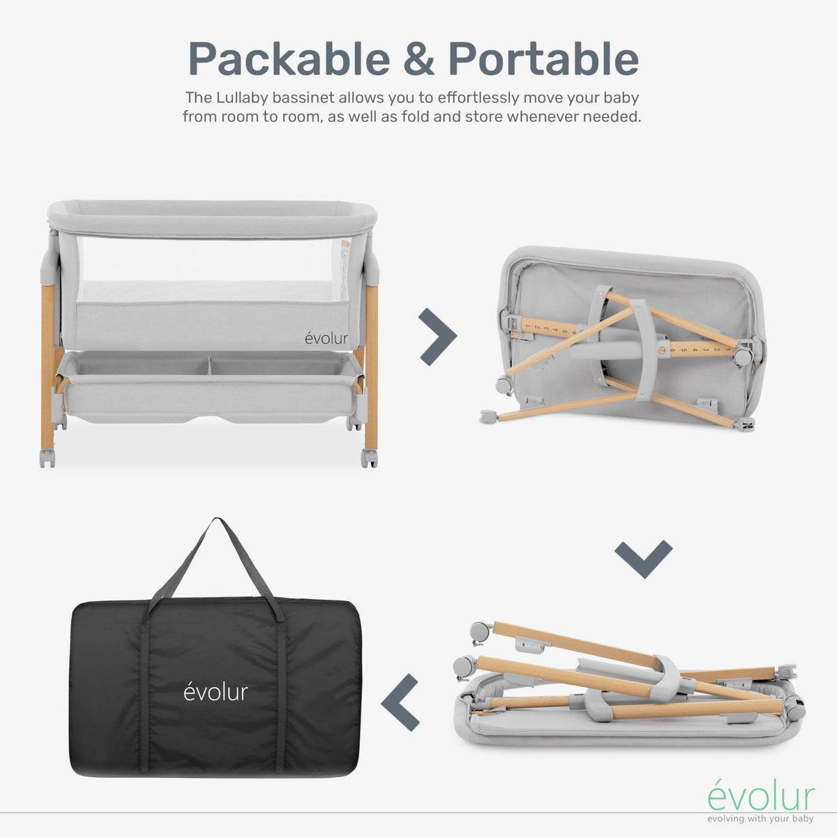 Portable Bassinet with Wheels and Storage Basket P578691