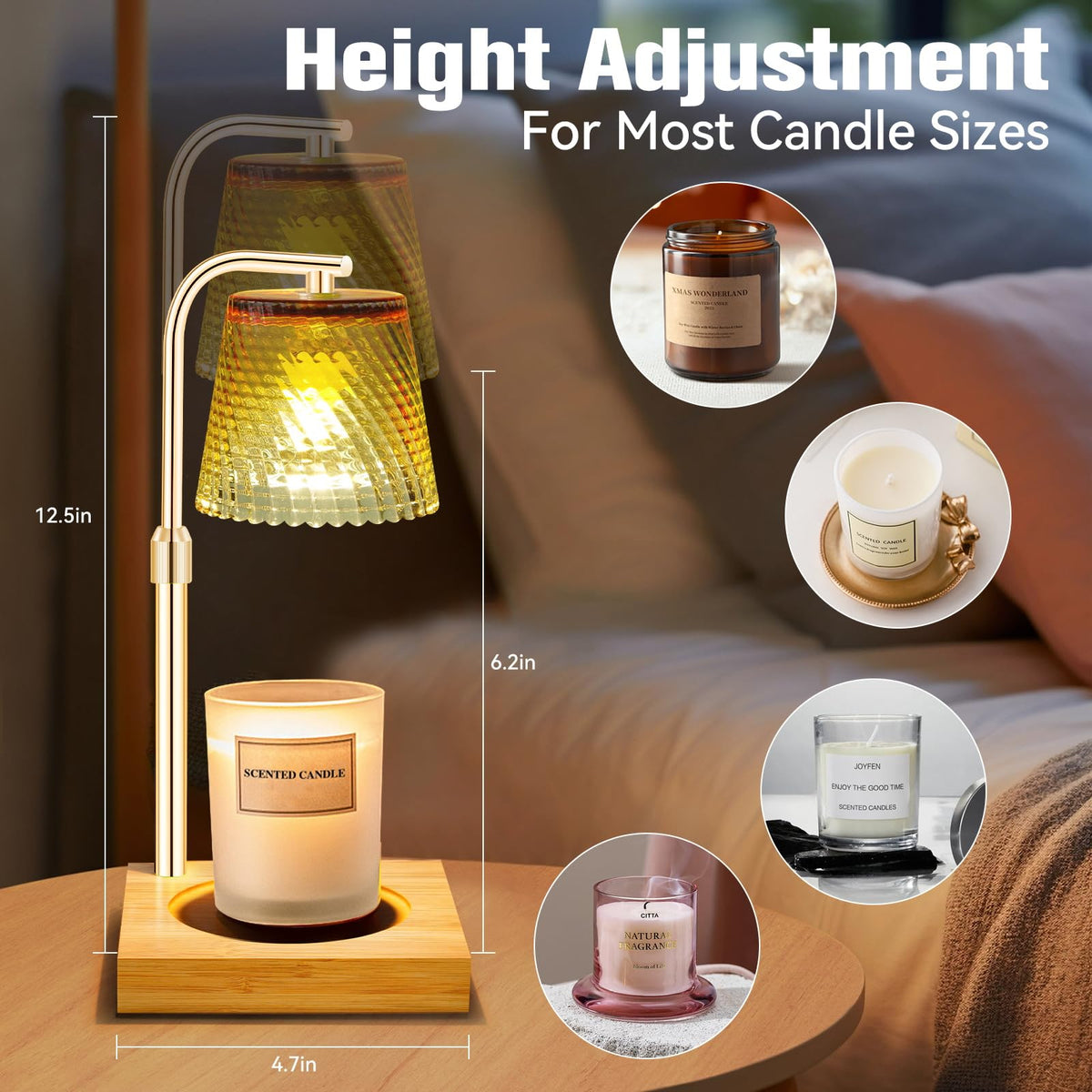 Height Adjustable Dimmable Candle Warmer Lamp with Timer O692