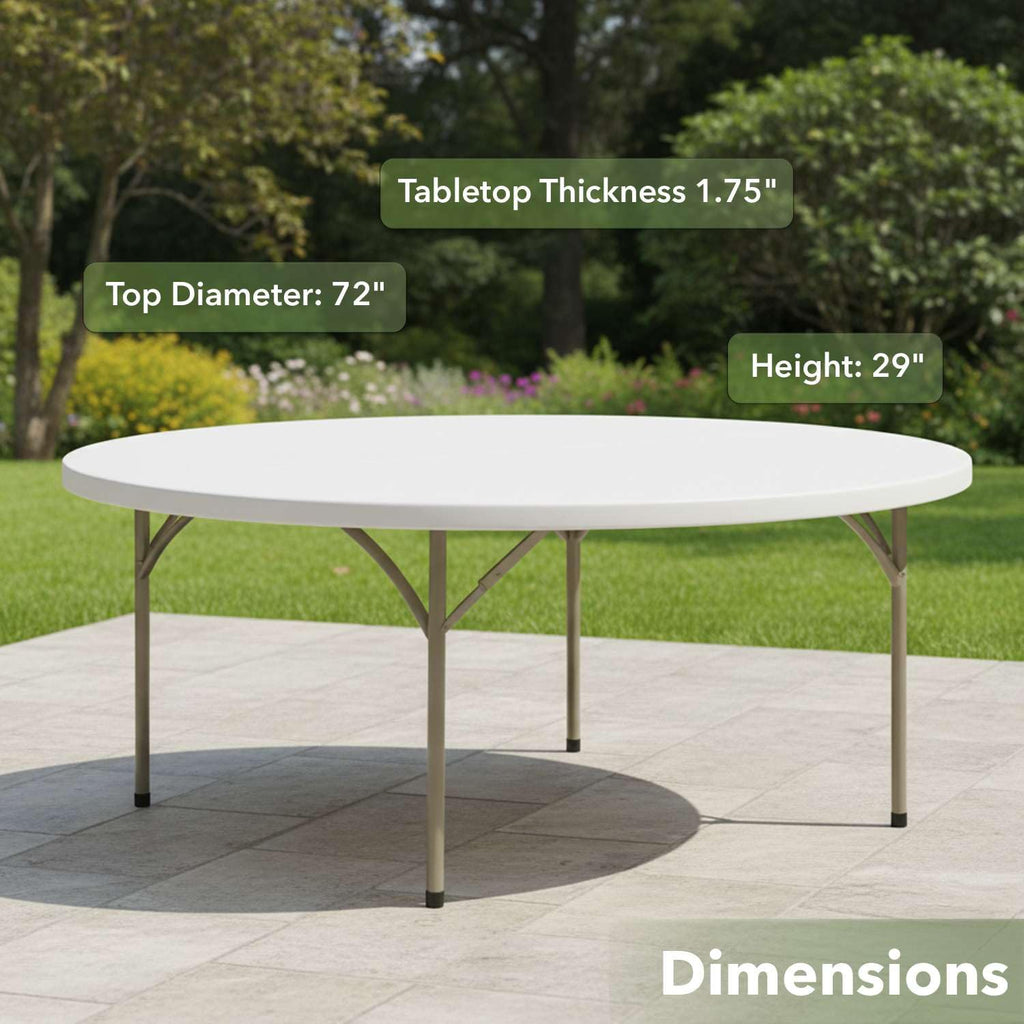 72" Round Granite White Folding Table 5 Pack P8824