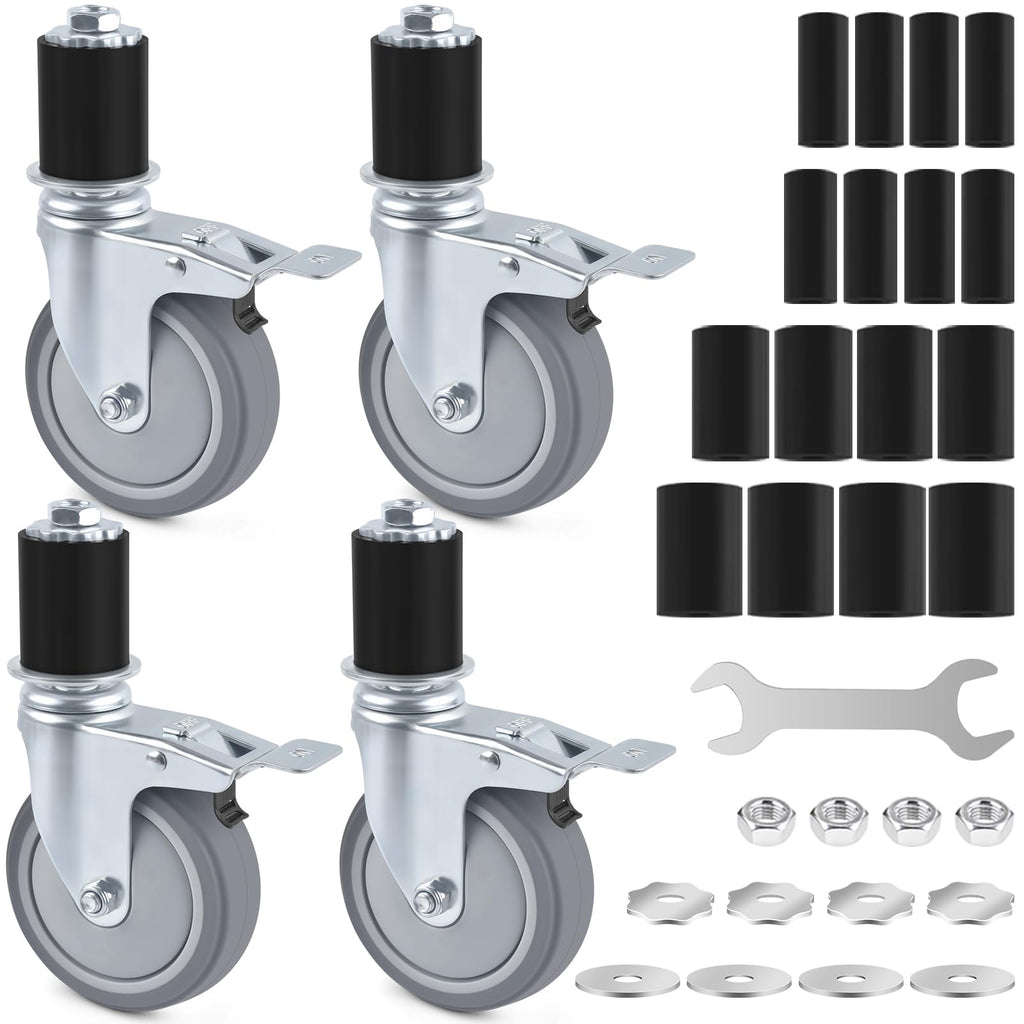 4 Inch Heavy Duty Expanding Stem Caster Wheels Set with Brake J43725