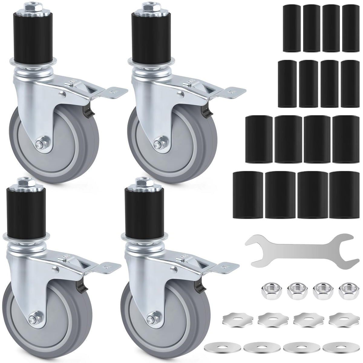4 Inch Heavy Duty Expanding Stem Caster Wheels Set with Brake J43725