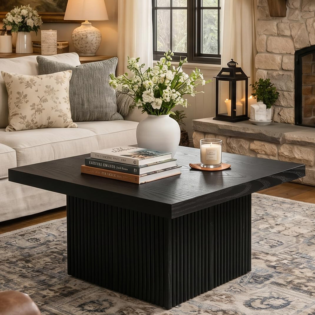 31.5" Square Fluted Wood Coffee Table F309307