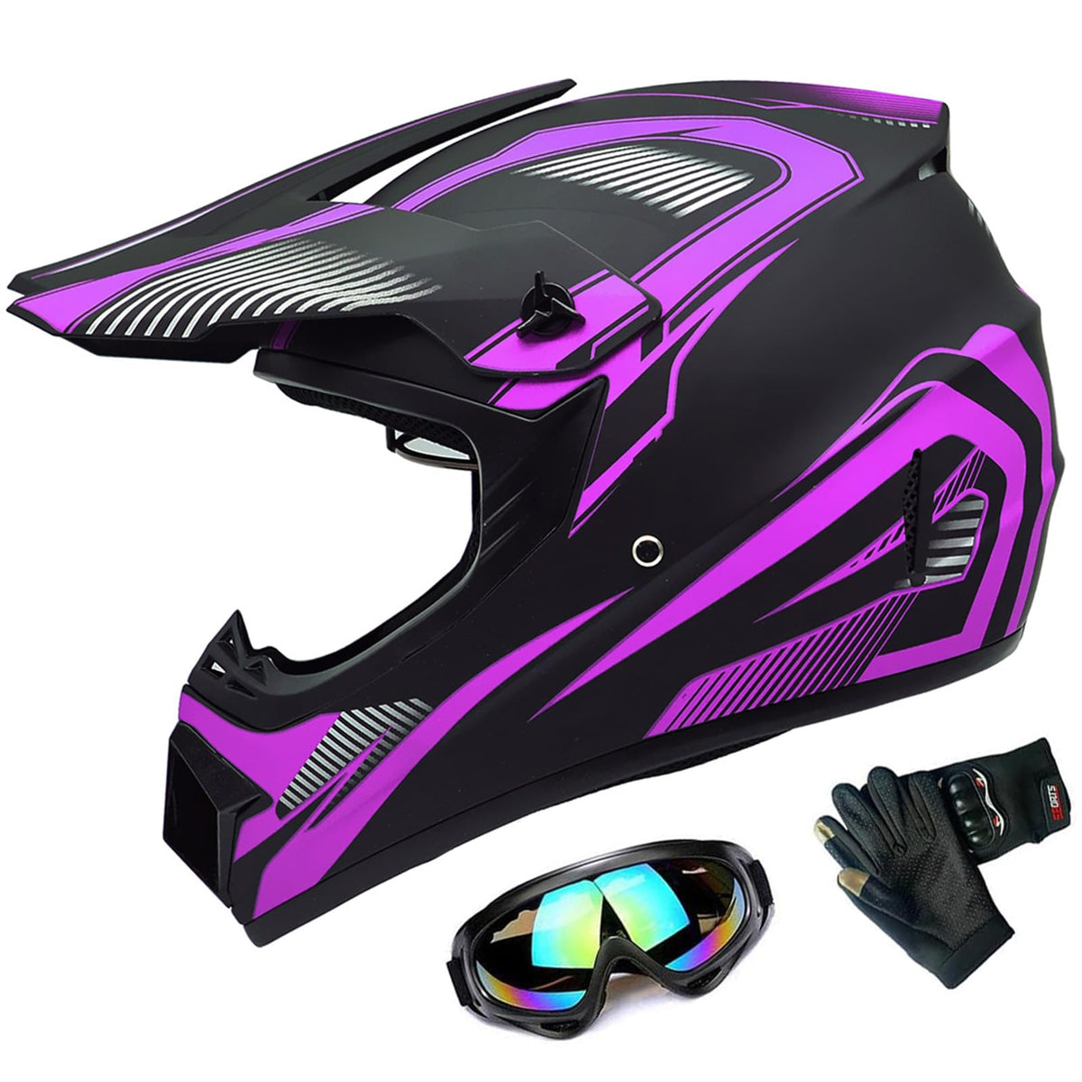 Adult Off-Road ATV Motocross Helmets with Goggles Gloves E671