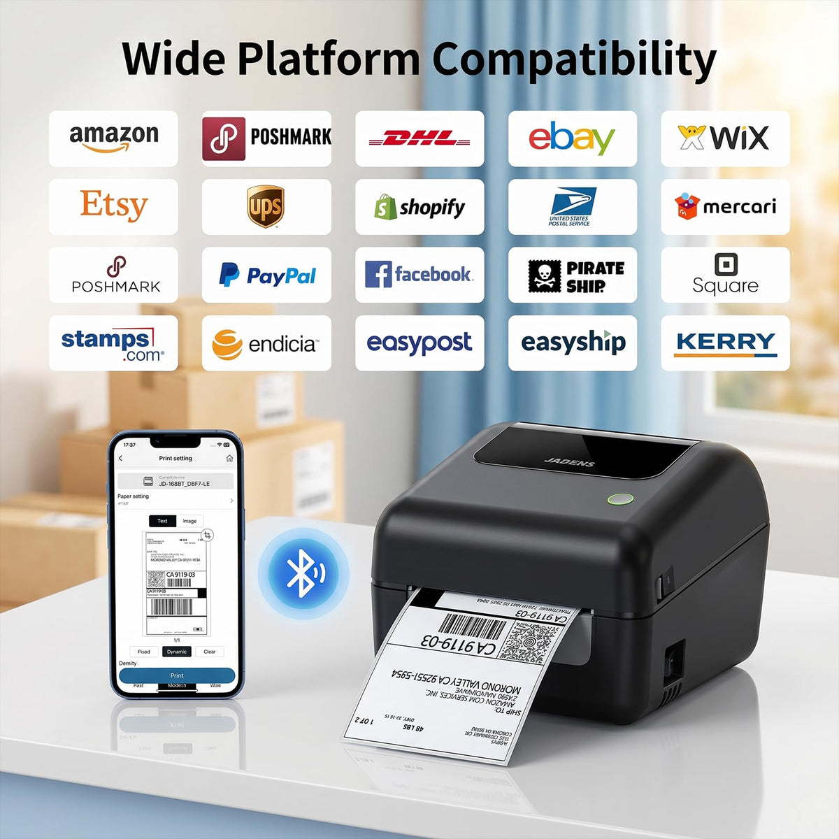 Bluetooth Thermal Shipping Label Printer with Built-in Label Bin, Wireless 4x6, Black U572