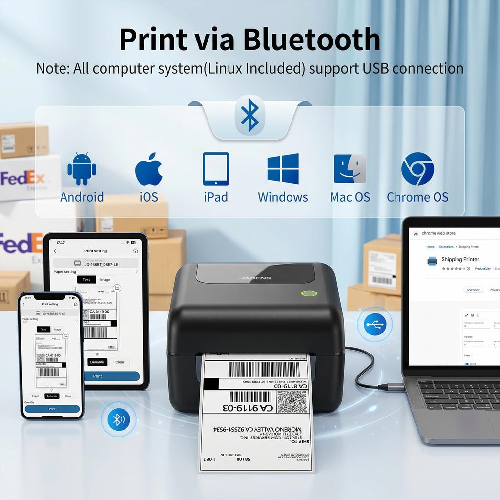 Bluetooth Thermal Shipping Label Printer with Built-in Label Bin, Wireless 4x6, Black U572