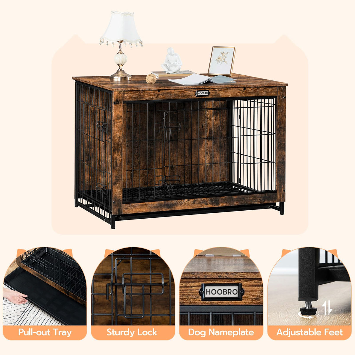 38.6" Wooden Dog Crate Furniture with Pull-Out Tray O43907