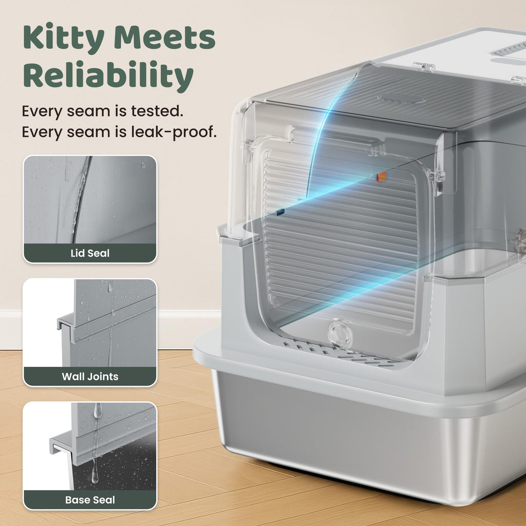 XL Stainless Steel Enclosed Litter Box with Lid W171
