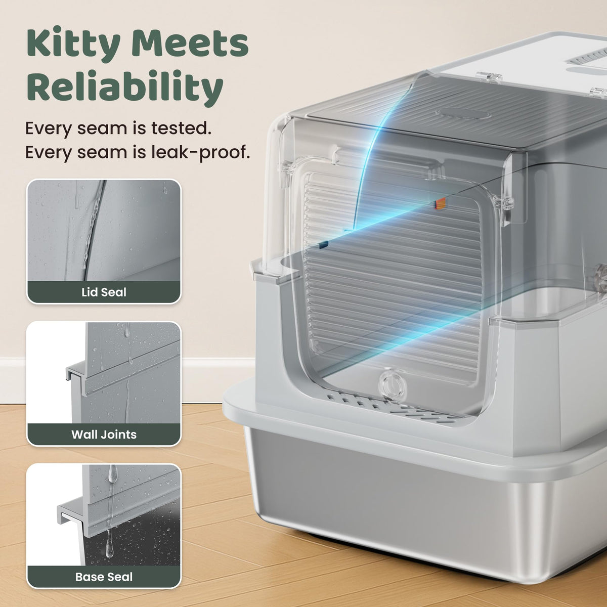 XL Stainless Steel Enclosed Litter Box with Lid W171