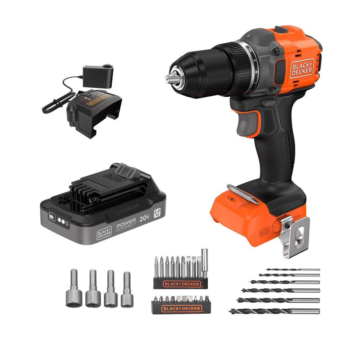 20V MAX Cordless Brushless Drill Driver with 30 Pc. Drill Bit Set V87933
