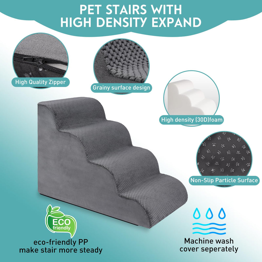 19.7" H 4-Steps Dog Stairs with 30D High Density Foam, Corduroy Fabric, Non-Slip Bottom V9825