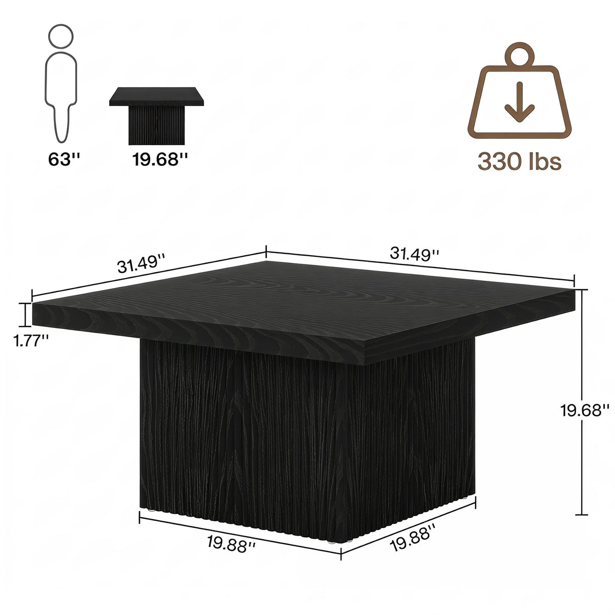 31.5" Square Fluted Wood Coffee Table F309307
