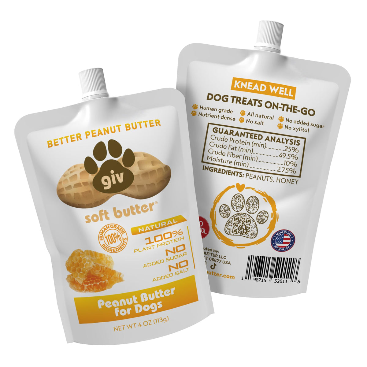 All Natural Peanut Butter for Dogs, 2 Ingredients, 4oz Pouches (6 Count) X2690