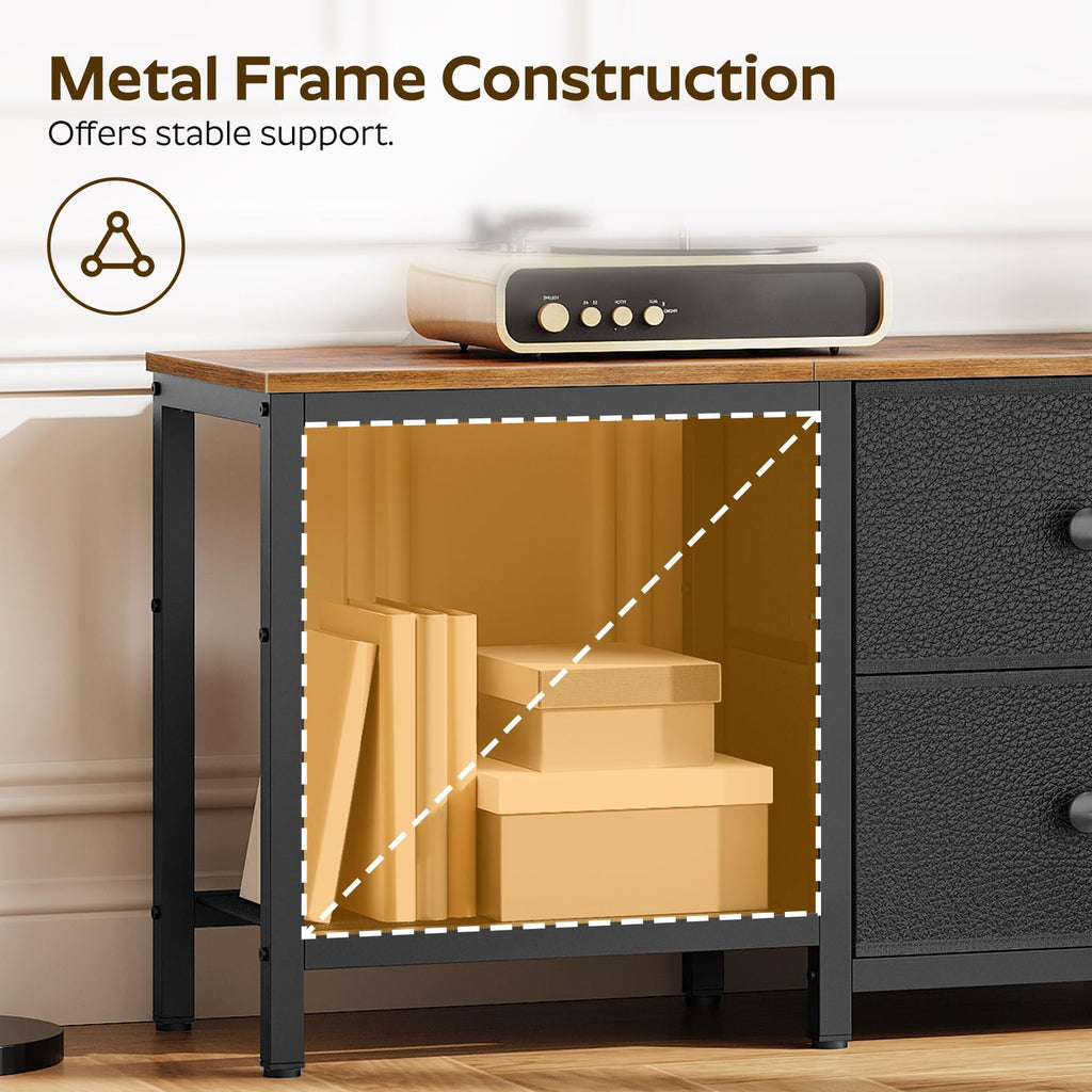 Rustic Brown and Black TV Stand with 2 Fabric Drawer K952068