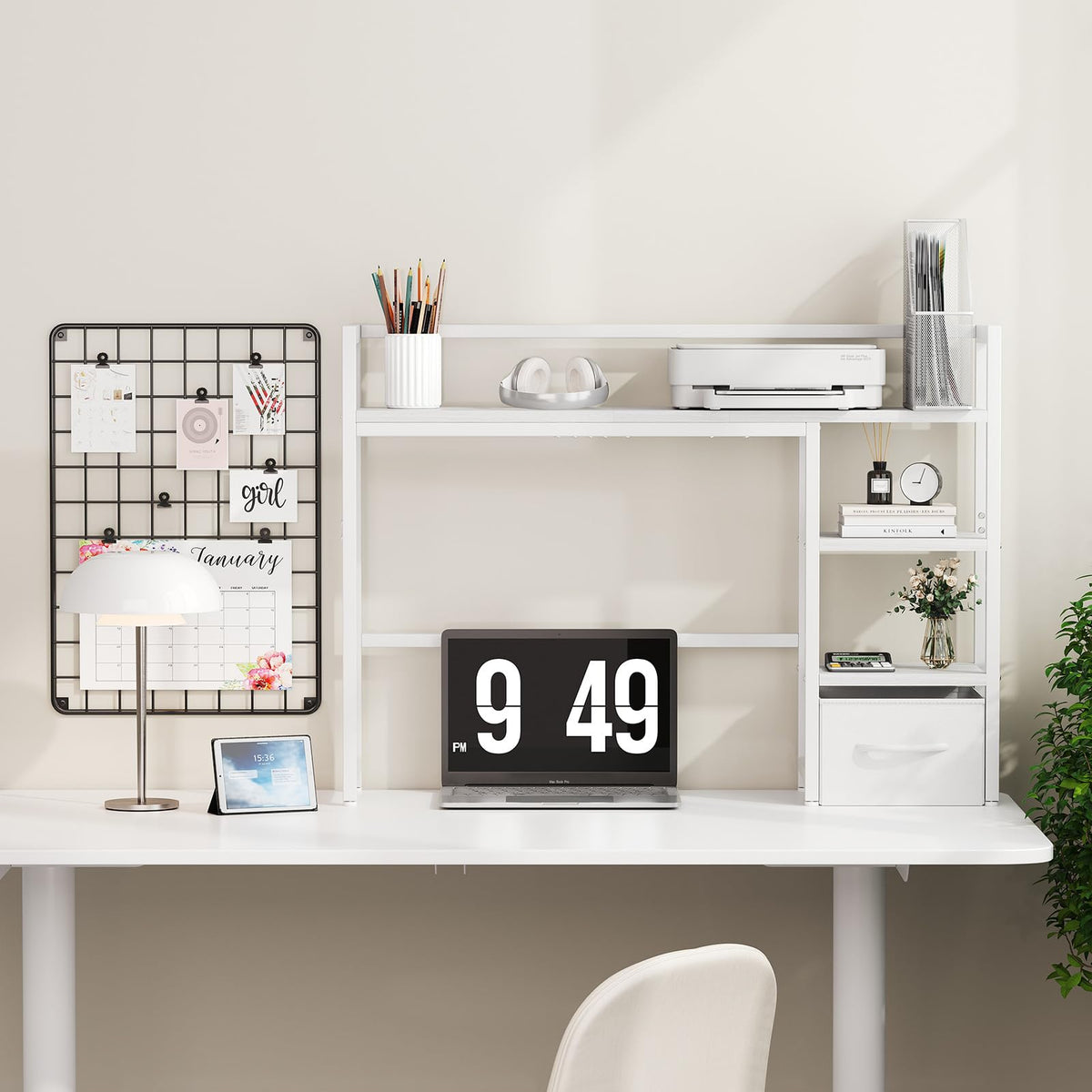 White Wood Desk Shelf with Drawer T991078