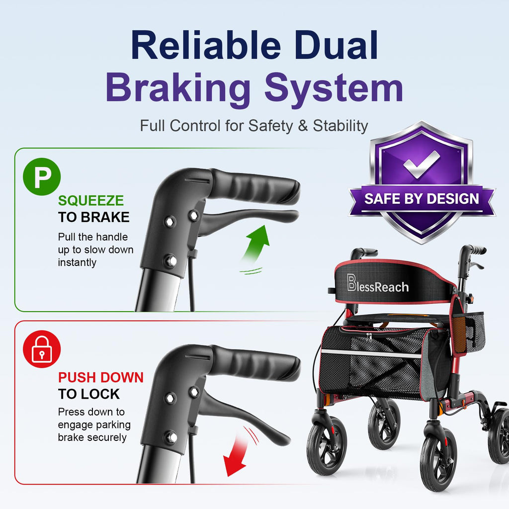 Lightweight Red Rollator Walker with Seat A531466