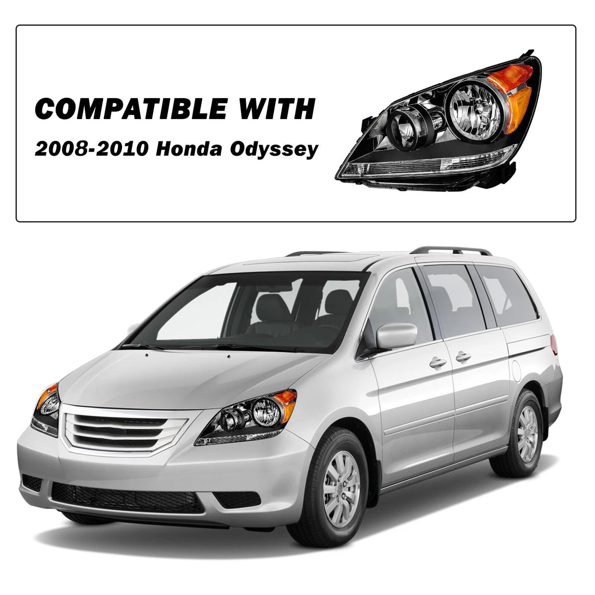 2008-2010 Honda Odyssey Headlights Assembly Black Housing Amber Reflector Driver Passenger Side V21356