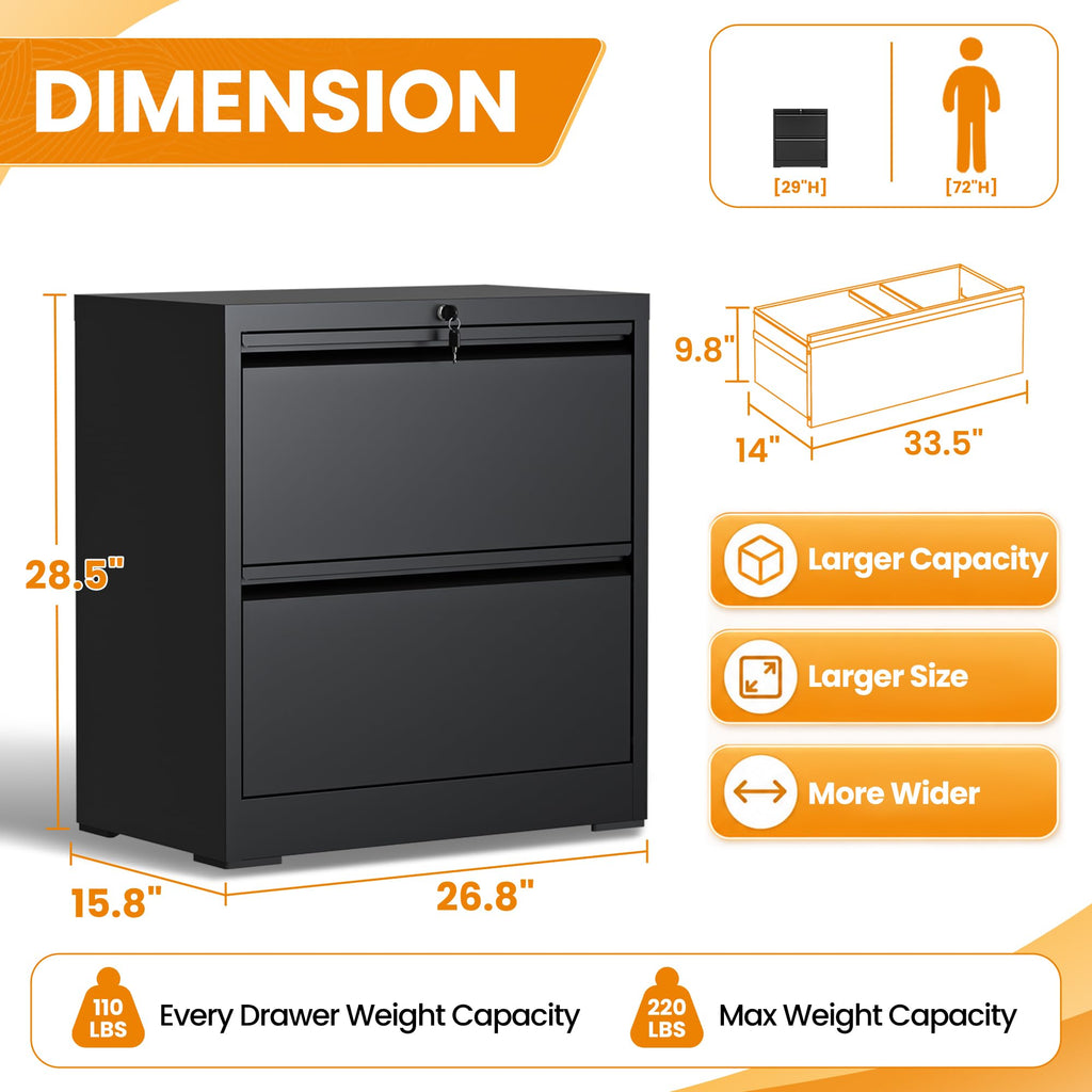 Black 2 Drawer Lateral File Cabinet with Lock K19433