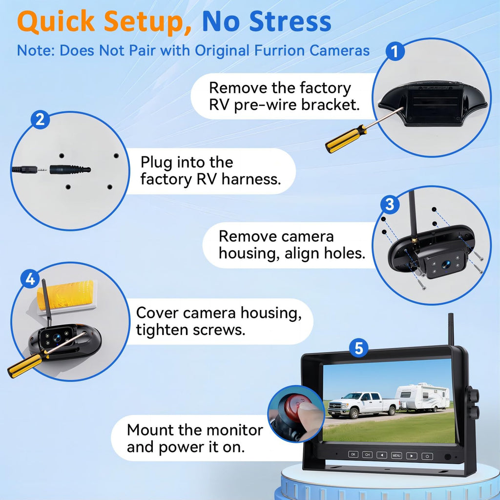 Wireless RV Backup Camera with 7" DVR Monitor H5338