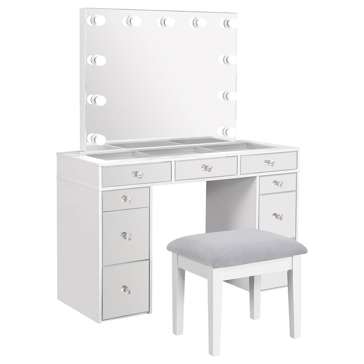 White Velvet 9-Drawer Vanity Table Set H7743