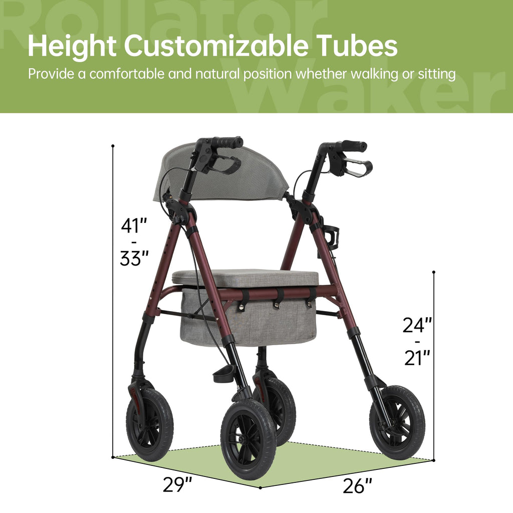 Light Red All Terrain Rollator Walker E9473
