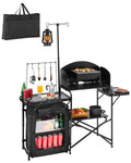 Black Aluminum Camping Kitchen Table with Storage Cupboard U8315