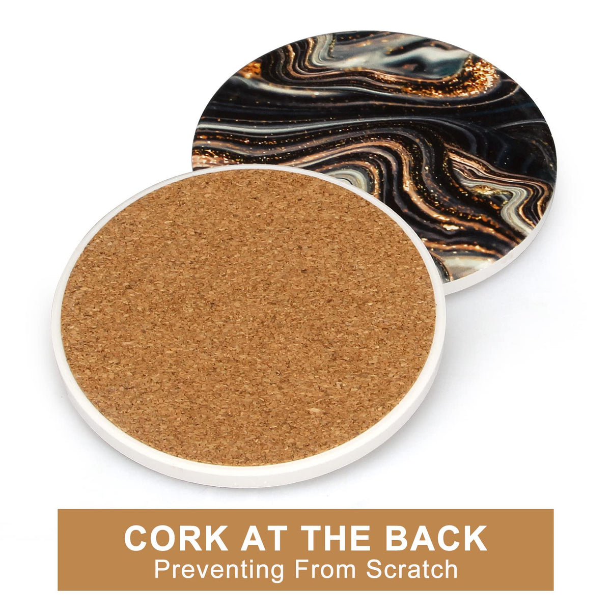 Black and Gold Marble Coasters with Holder A460