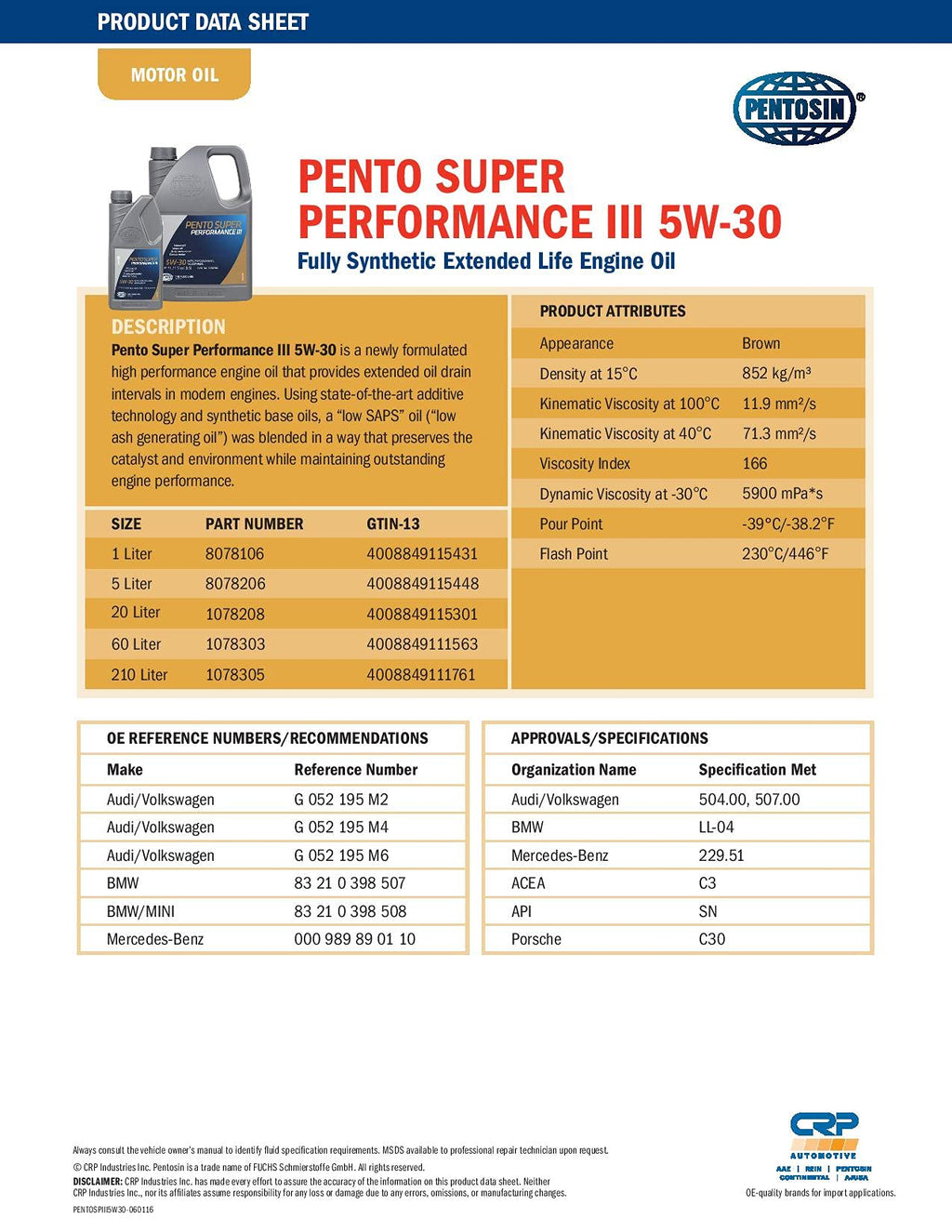 5W-30 Full Synthetic Motor Oil 5 Liter D641188