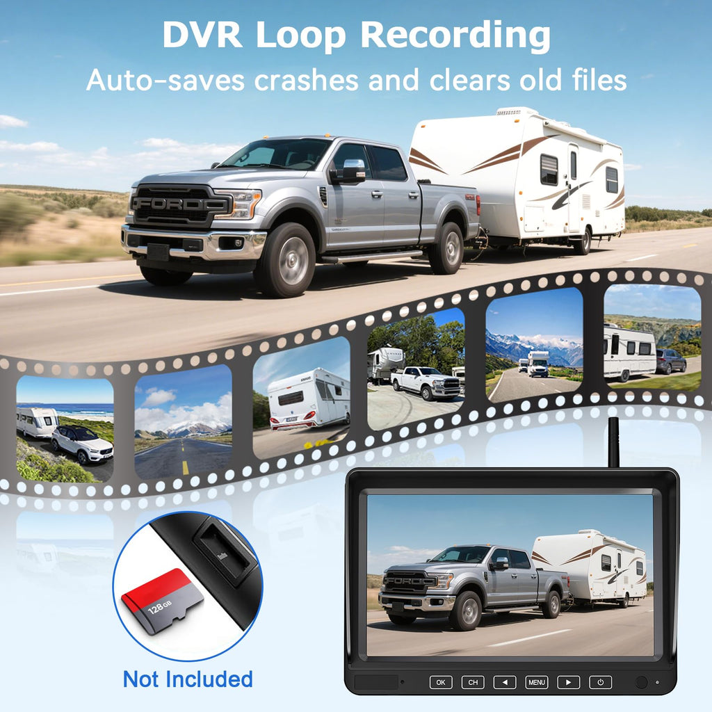 Wireless RV Backup Camera with 7" DVR Monitor H5338