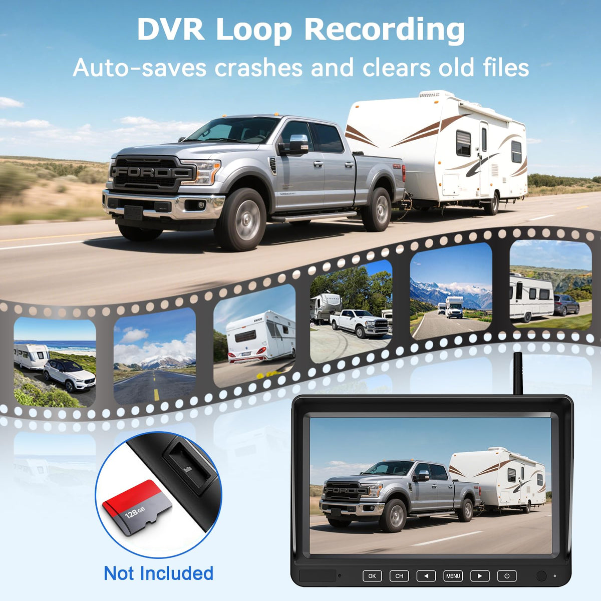 Wireless RV Backup Camera with 7" DVR Monitor H5338