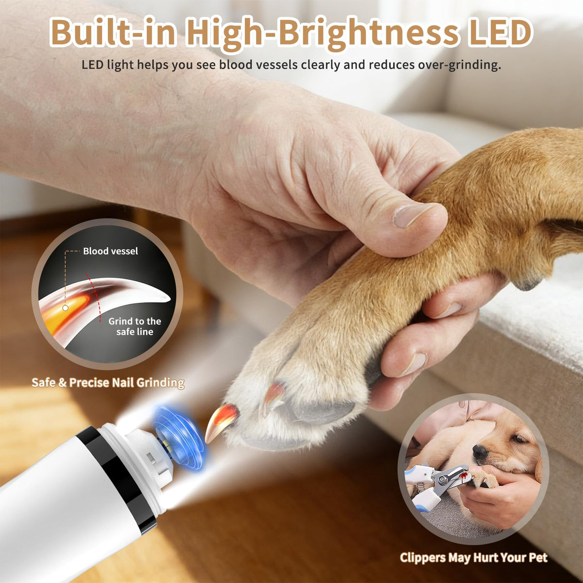 Quiet Dog Nail Grinder with Guard & 2 LED Lights L564