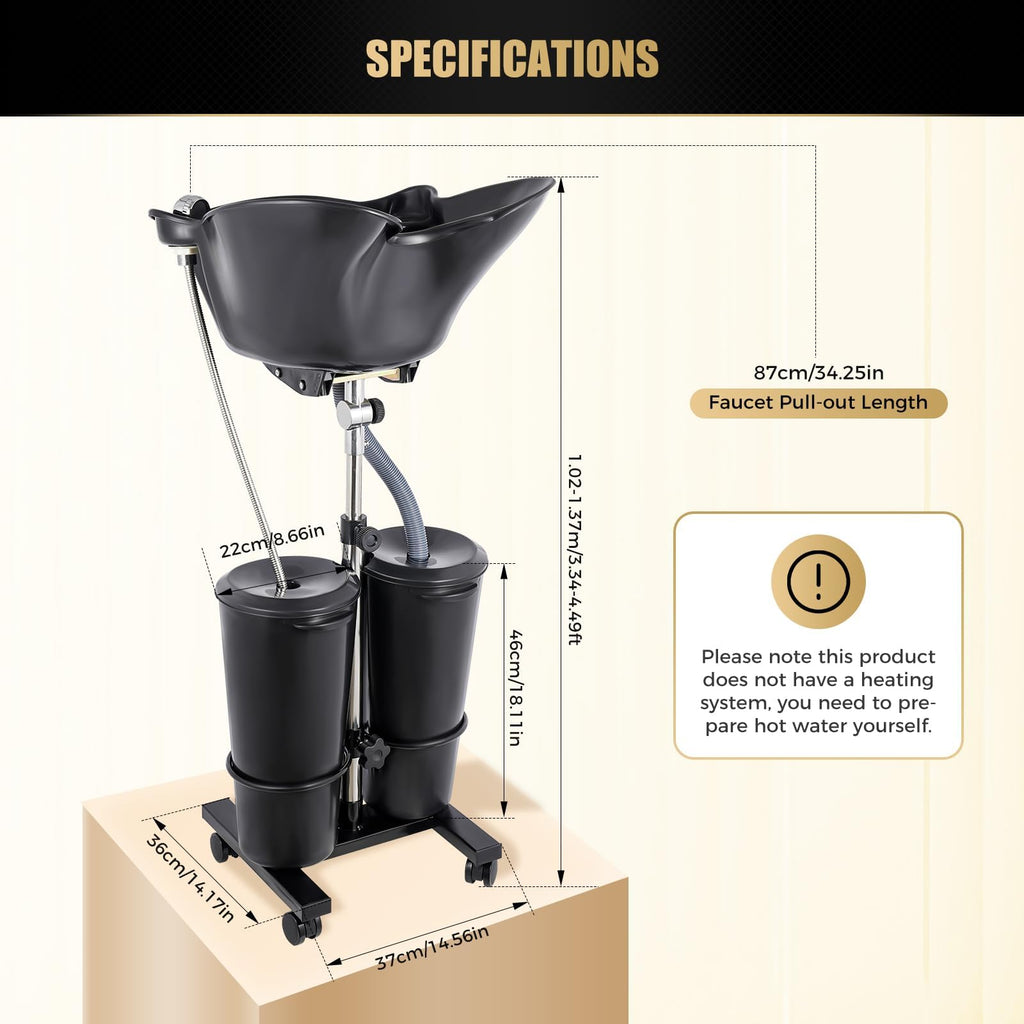 Portable Shampoo Bowl with Electric Pump, Adjustable Height, Dual Bucket Design Q4812