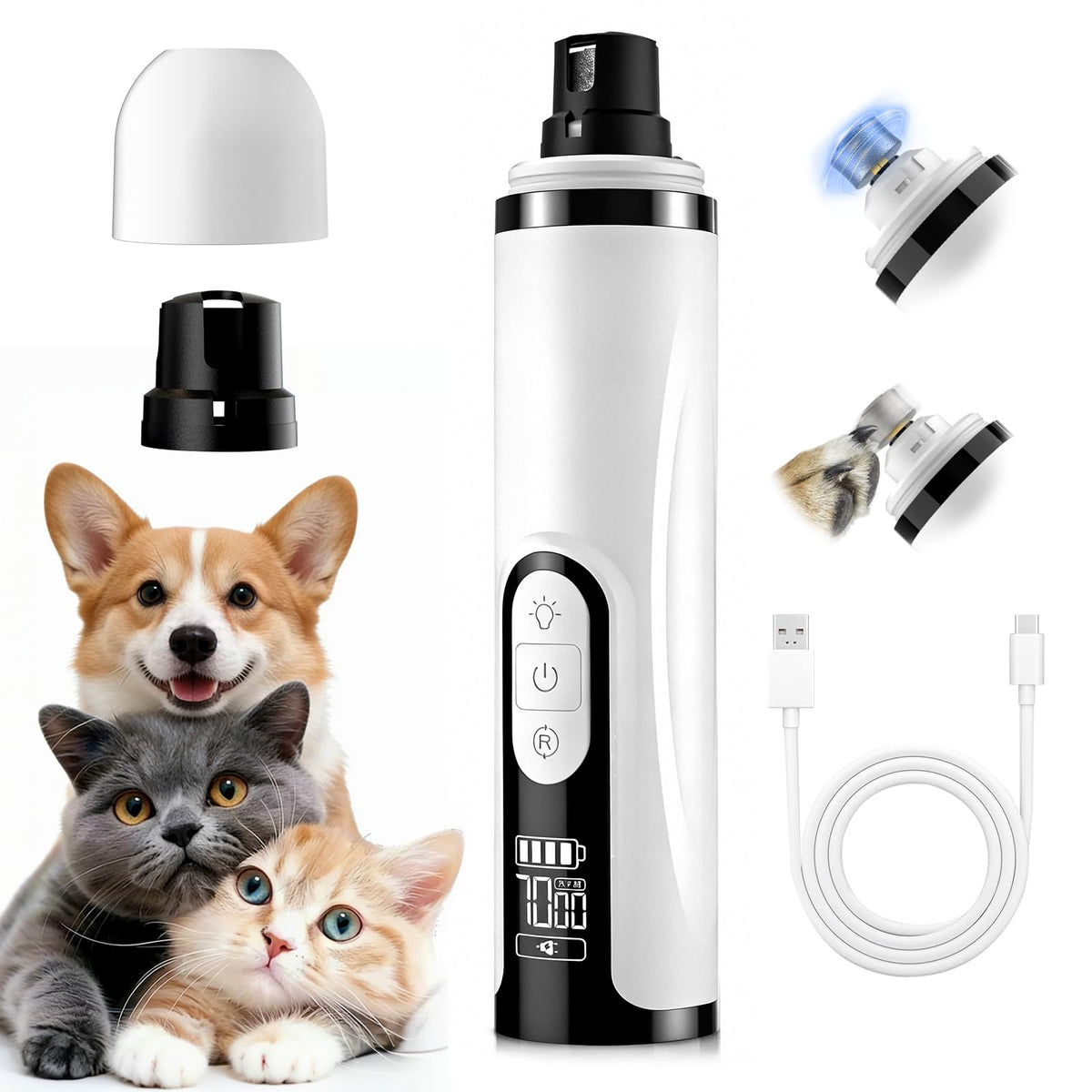Quiet Dog Nail Grinder with Guard & 2 LED Lights L564
