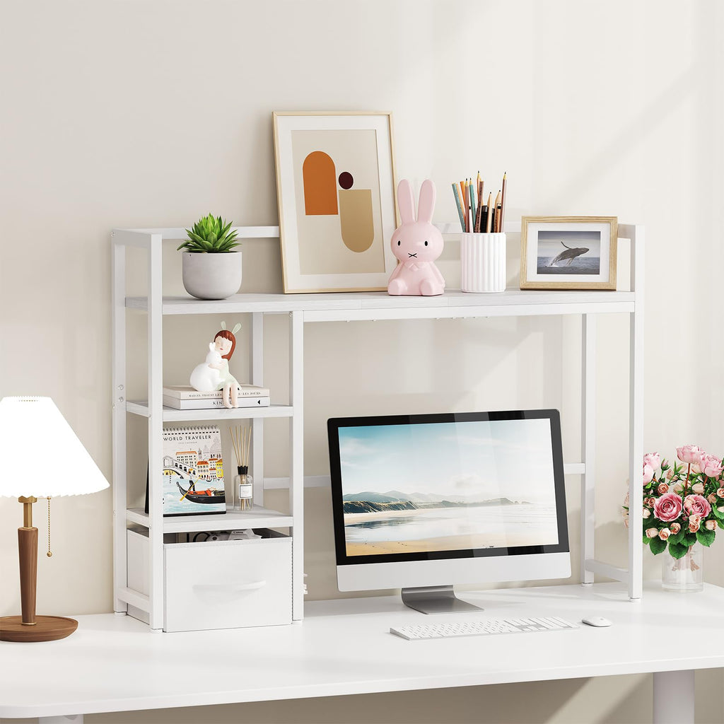White Wood Desk Shelf with Drawer T991078