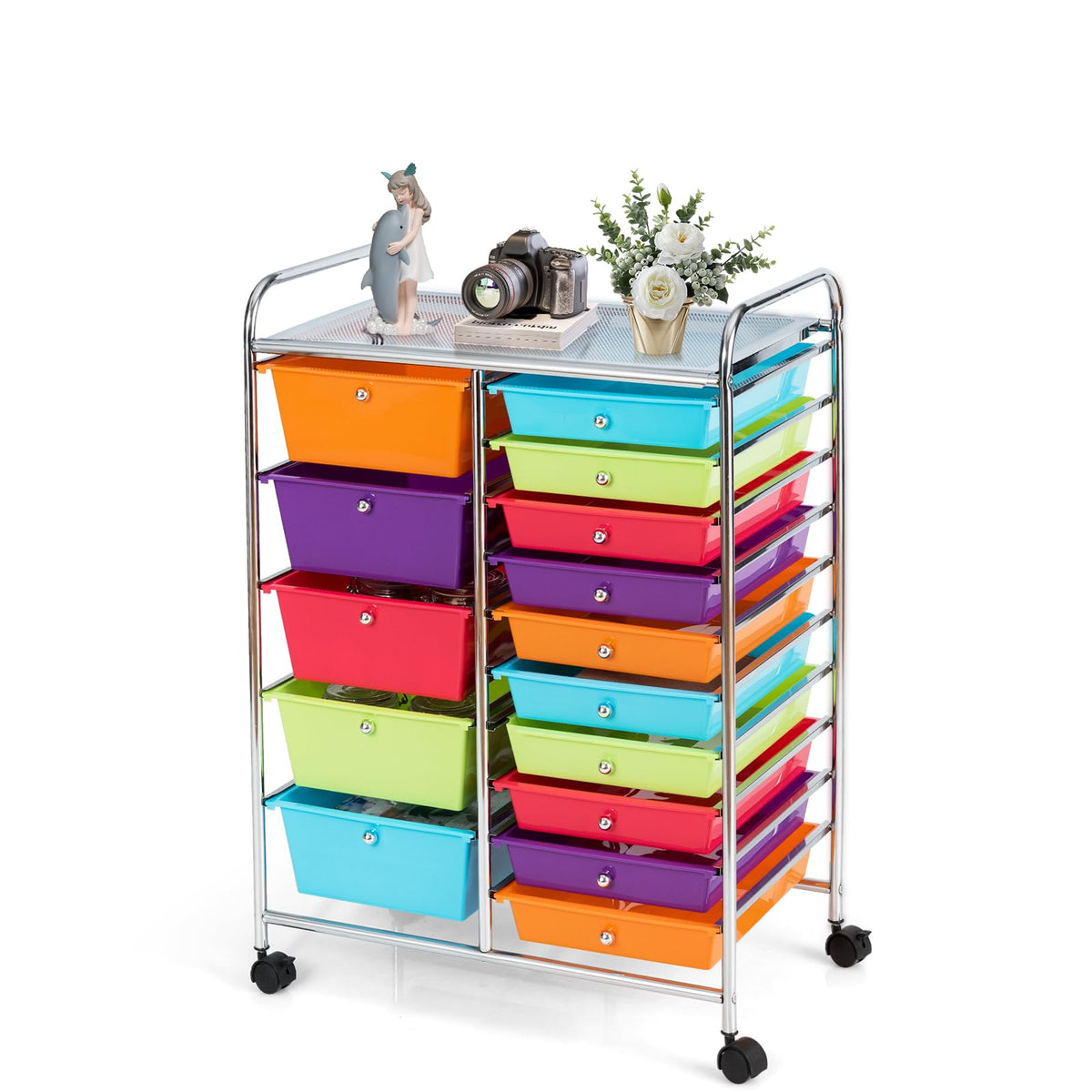 15 Drawer Rolling Cart with Lockable Wheels J668040
