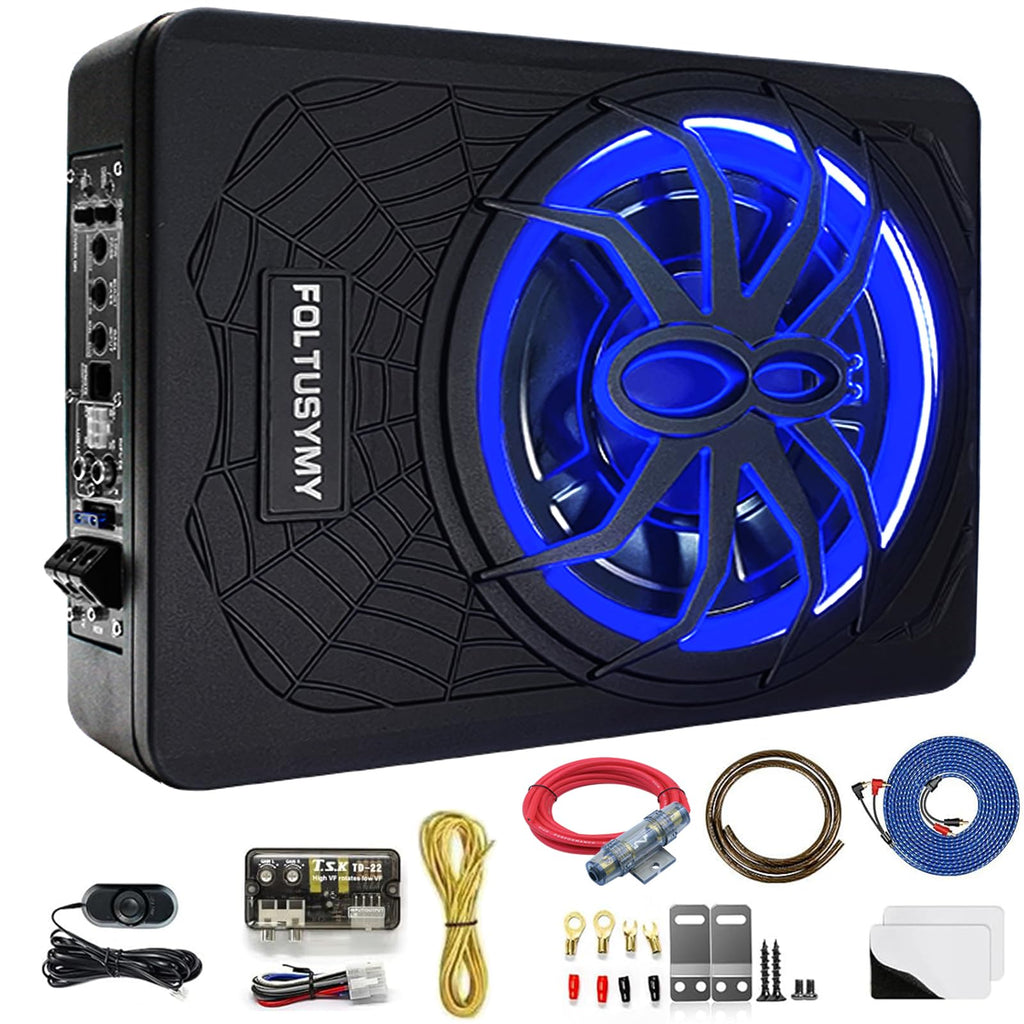 1200W 10" Slim Under Seat Powered Car Subwoofer with Blue LED Light U79548