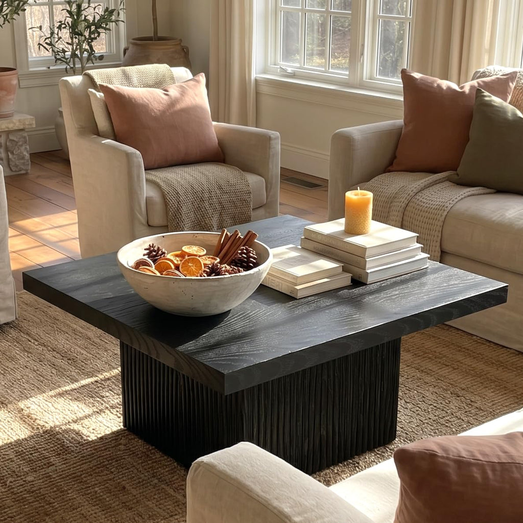 31.5" Square Fluted Wood Coffee Table F309307