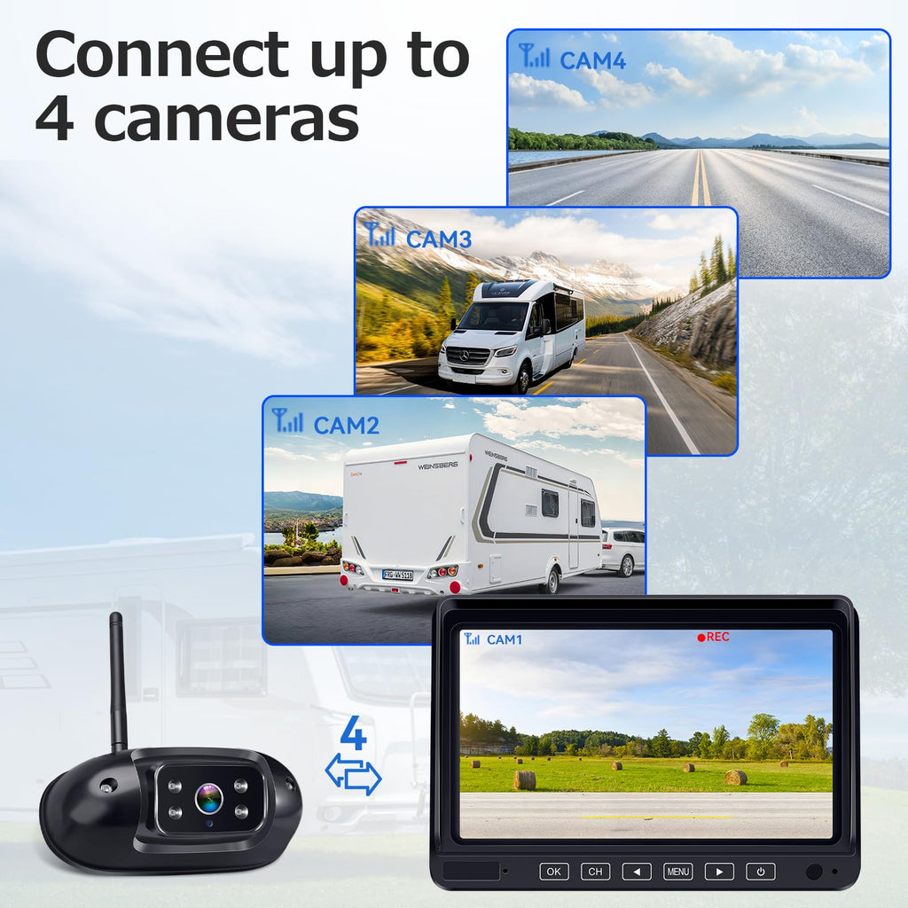 Wireless RV Backup Camera with 7" DVR Monitor H5338