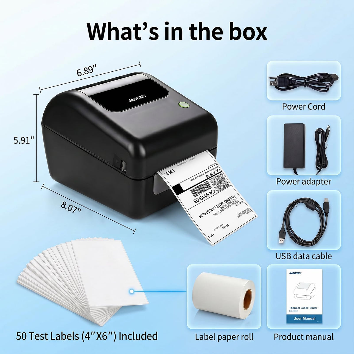 Bluetooth Thermal Shipping Label Printer with Built-in Label Bin, Wireless 4x6, Black U572