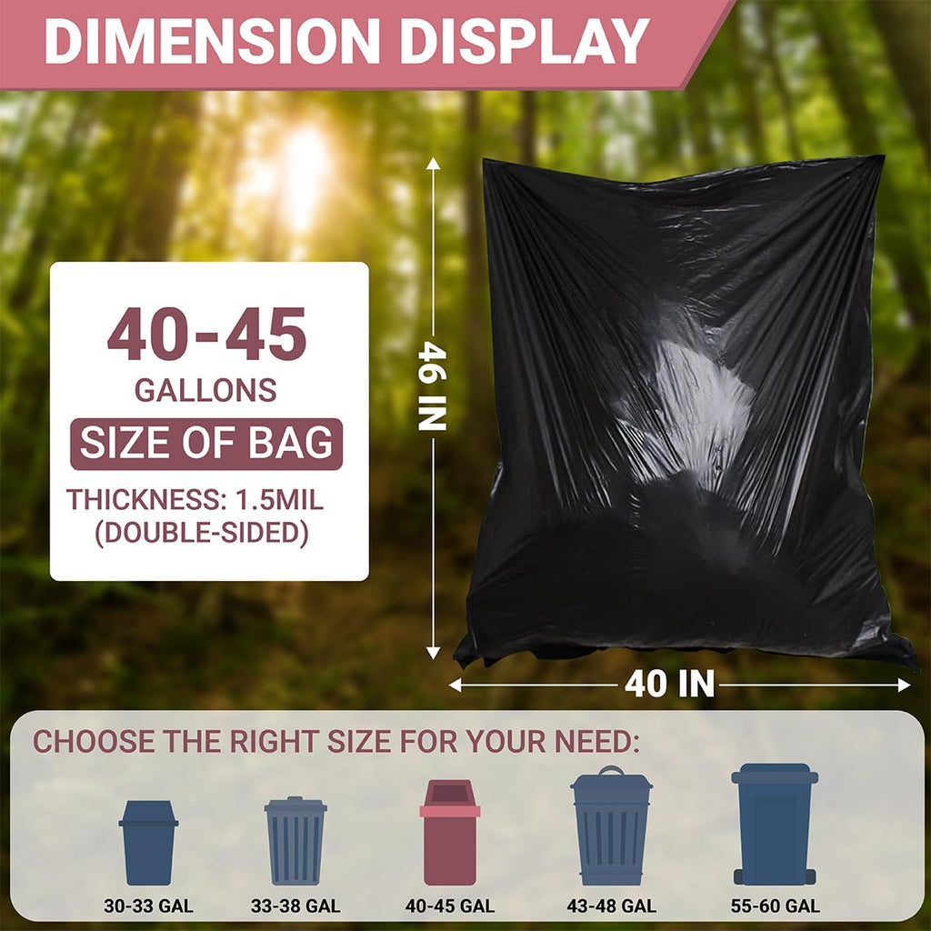 Heavy Duty Black Trash Bags, 100 Count, 40in x 46in U187185