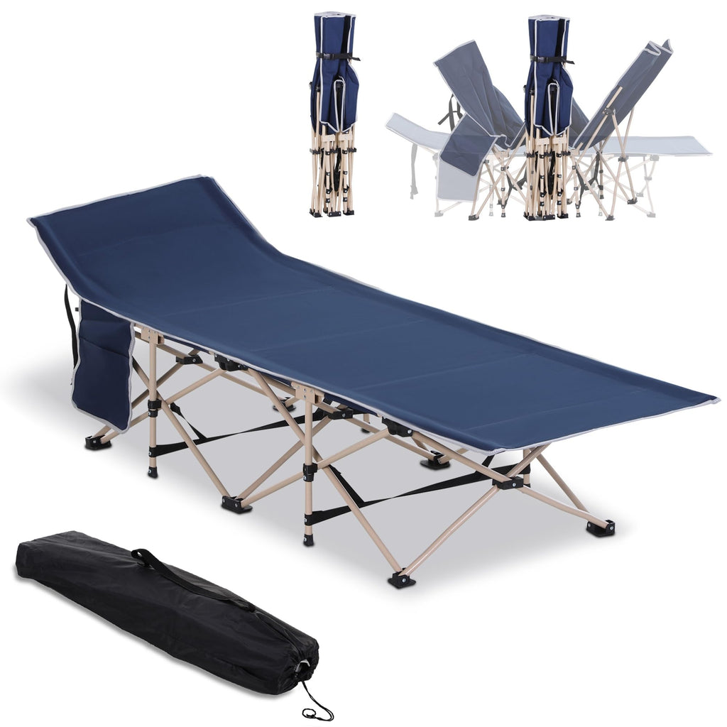 Folding Camping Cot with Carry Bag, Side Pocket, Blue M8705