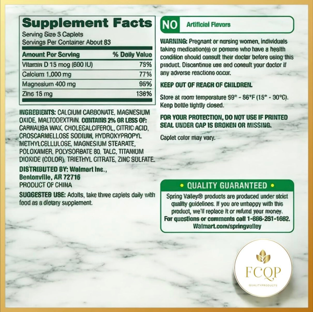 Calcium Magnesium Zinc with Vitamin D3 Supplements, 250 Coated Caplets J1044