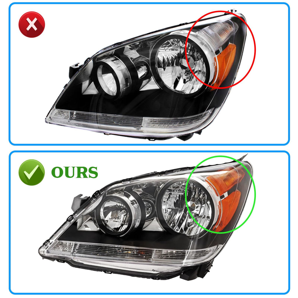 2008-2010 Honda Odyssey Headlights Assembly Black Housing Amber Reflector Driver Passenger Side V21356