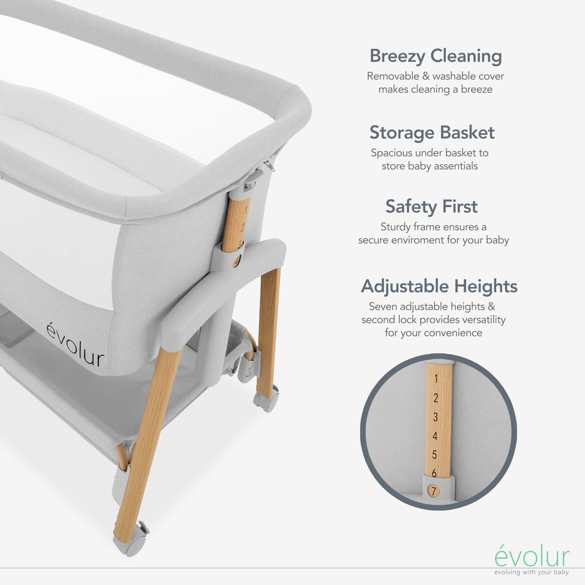 Portable Bassinet with Wheels and Storage Basket P578691