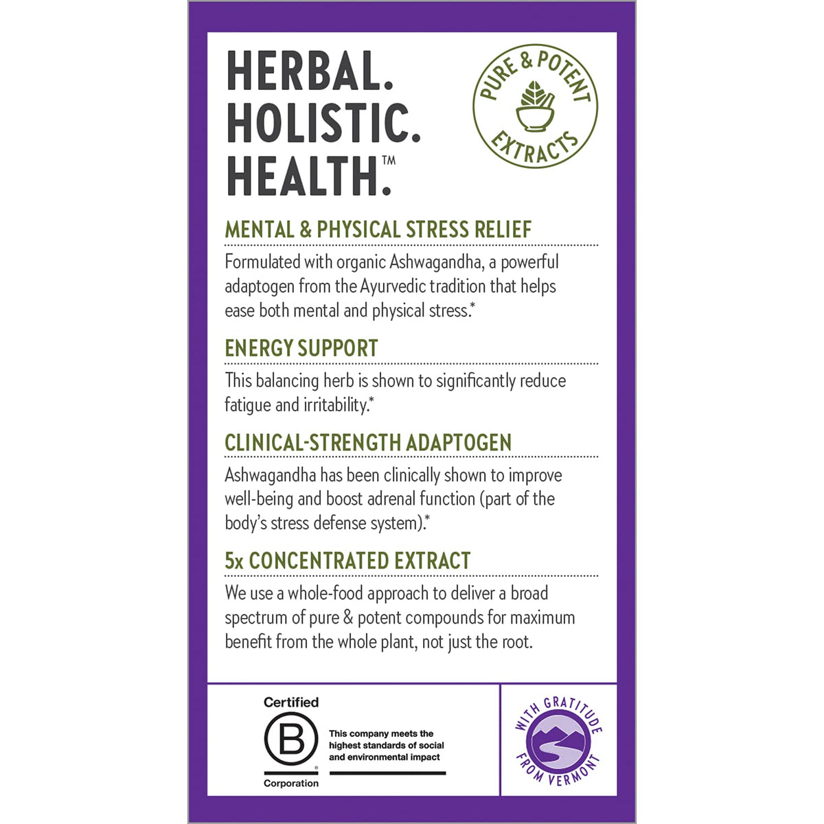 Organic Ashwagandha Supplement, 60 Count B574