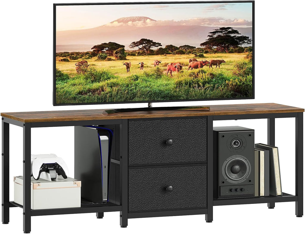 Rustic Brown and Black TV Stand with 2 Fabric Drawer K952068